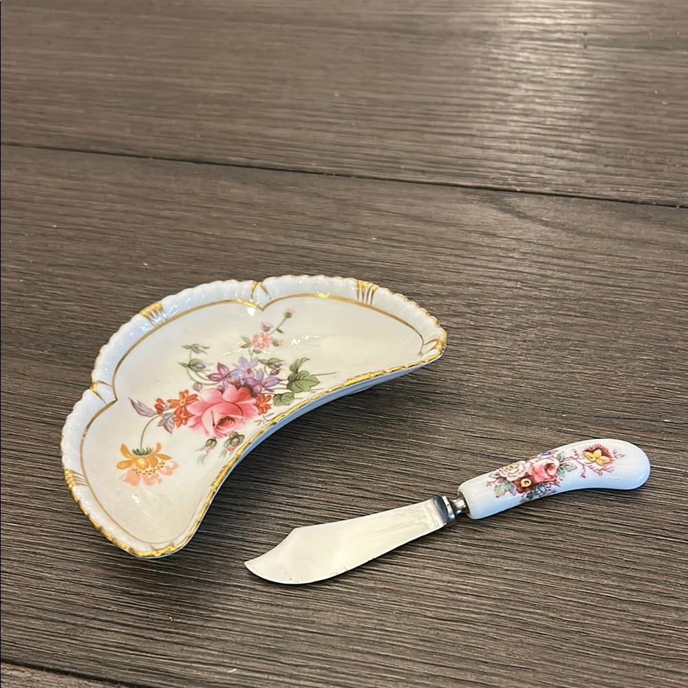 Royal Crown Derby butter Jam knife and crescent dish set posies pattern vintage